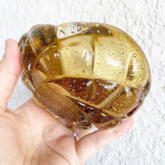 VTG Murano Amber Bowl Hand Mouth Blown Glass Laid in Bubbles Ashtray Dish Heavy - Picture 3 of 11